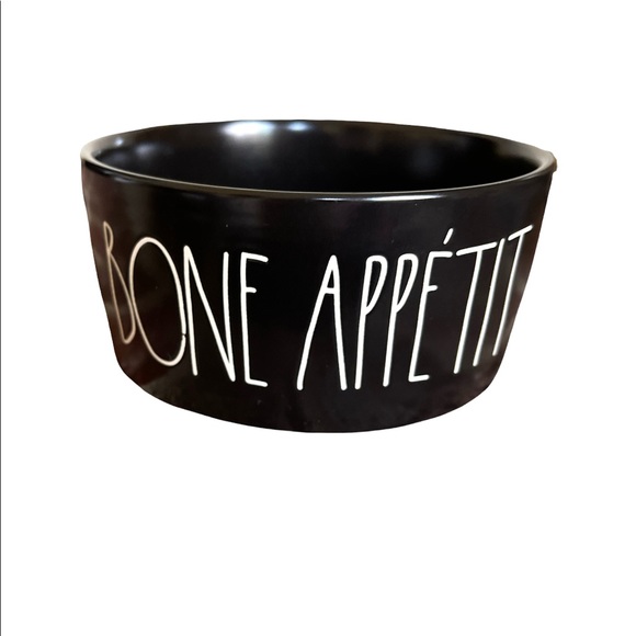 NWOT Rae Dunn Black Ceramic BONE APPETITE Pet Bowl